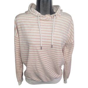 Roxy Striped Terry Velour Hoodie In White and Peach Oversized Fit Size Small